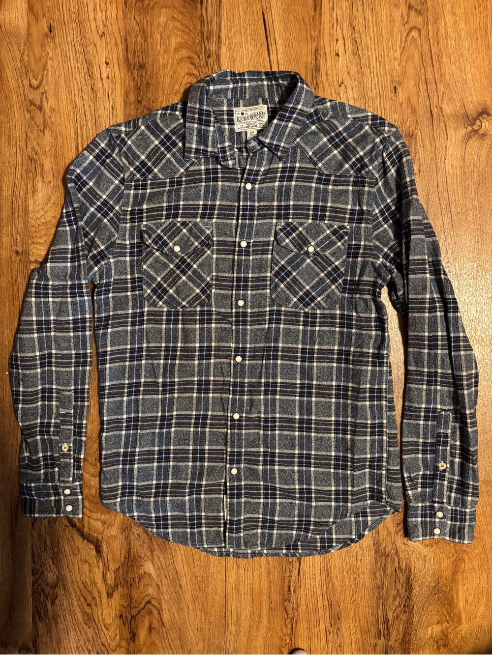 NWOT Lucky Brand Blue Black Plaid Flannel Western Button-Up Shirt Workwear